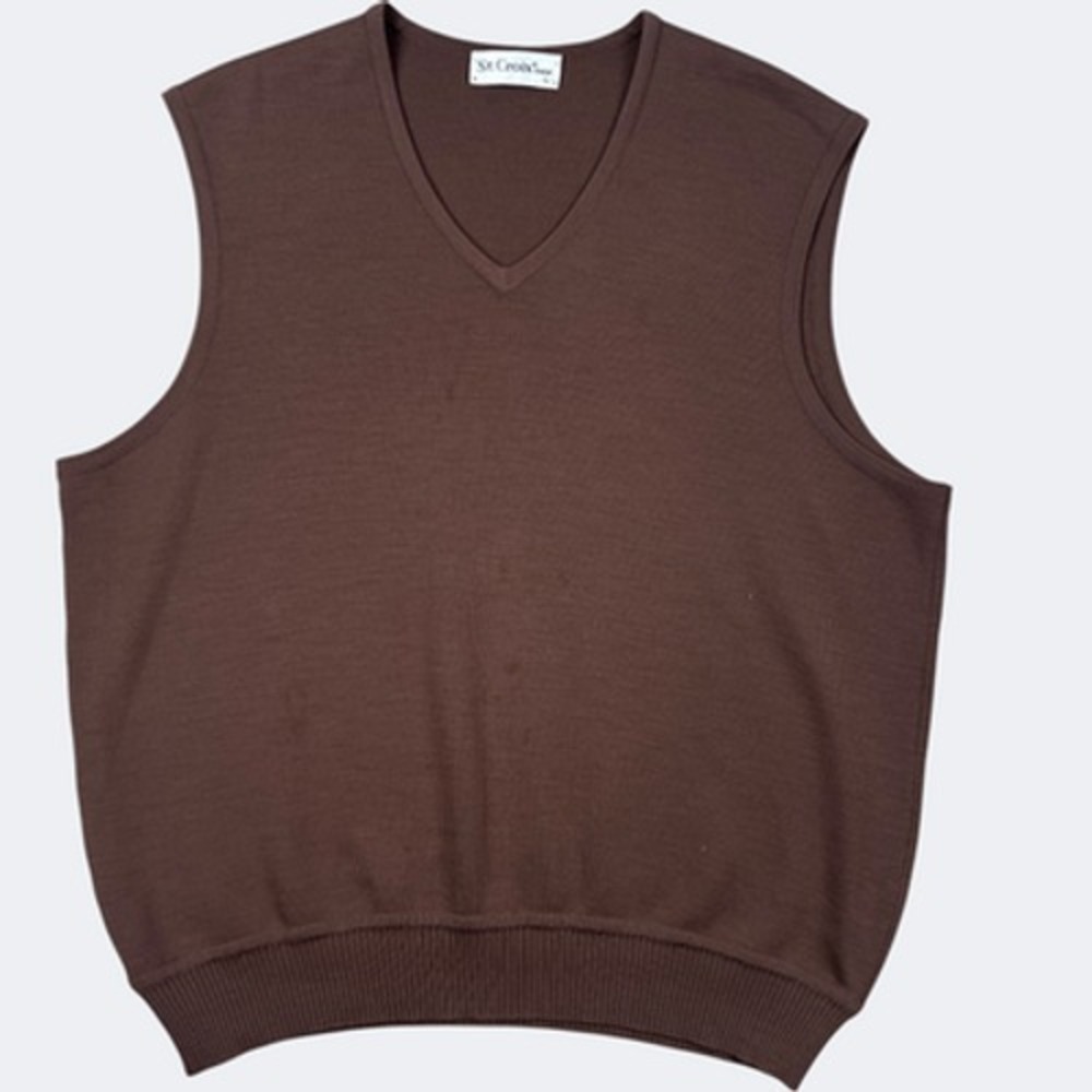 St. Croix‎ Shop Sweater Vest Mens Large Brown V Neck 100% Wool Made USA Knit